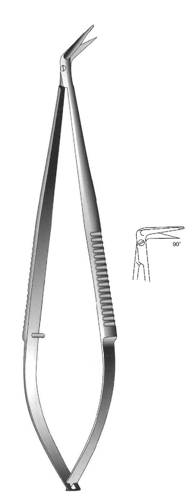 Micro tijera vascular con punta de sonda, ángulo de 90°