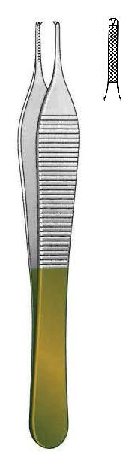 Micro pinza para disección Adson, dientes = 1:2, TC Gold - longitud = 15 cm / 6"