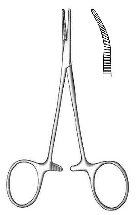 Pinza para arteria Micro-Mosquito, curva - longitud = 10 cm / 4"
