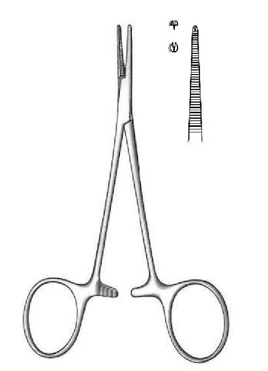 Pinza para arteria Micro-Mosquito, recta, dientes de 1:2 - longitud = 10 cm / 4"