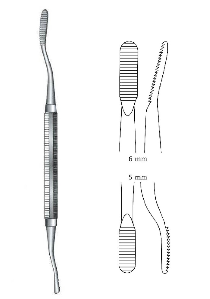 Lima for Miller-Colburn bones, flat dentas, wide = 5 mm and 6 mm