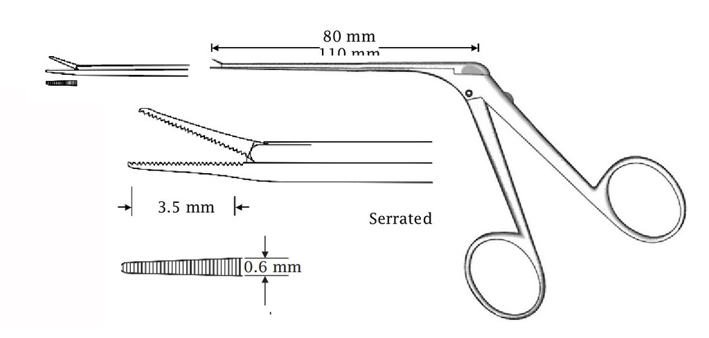 Micro pinza para oído Mini-McGee, recta, dentada - longitud = 110 mm