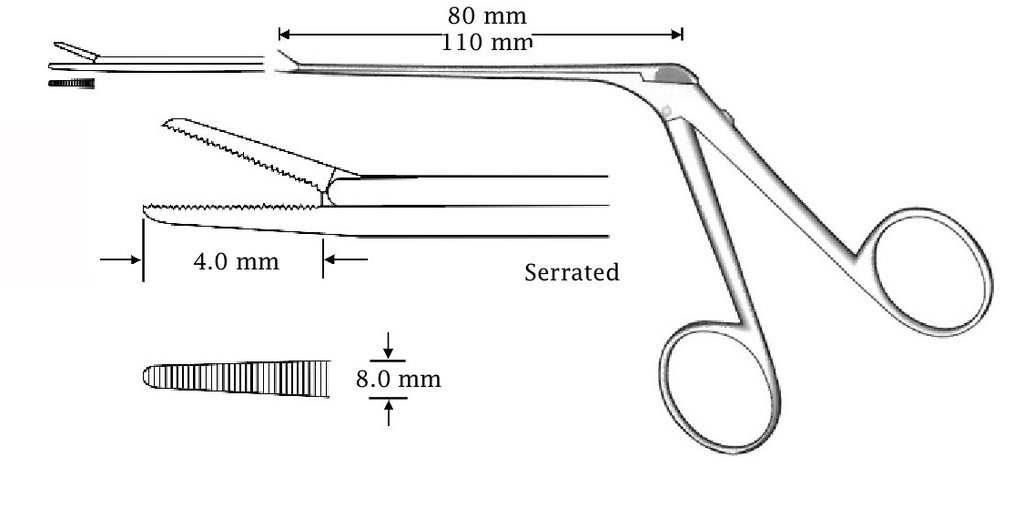 Micro pinza para oído, recta, dentada - longitud = 110 mm