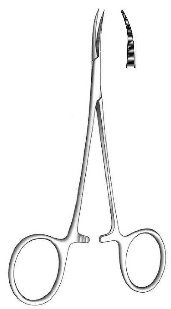 Pinza para arteria Mosquito, curva - longitud = 9 cm / 3-1/2"