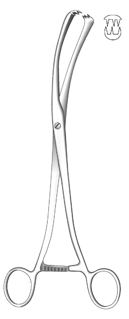 Pinza de tenáculo Museux, curva, ancho = 9 mm