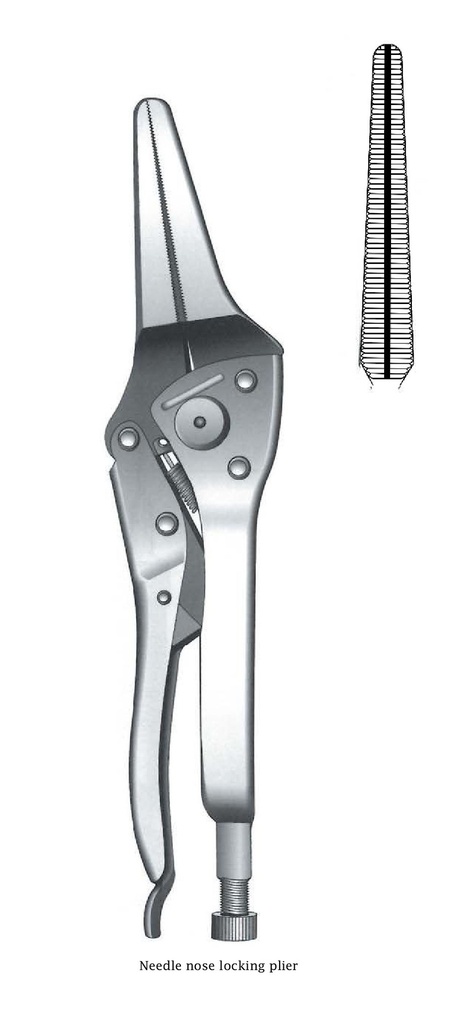 Alicate de bloqueo de punta de aguja - longitud = 24 cm / 9-1/2", longitud de la mordaza = 2-1/2", punta = 5 mm