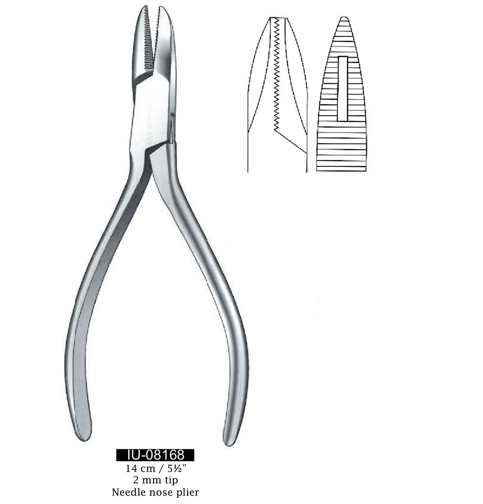 Alicate de punta aguja - longitud = 14 cm / 5-1/2&quot;, punta = 2 mm
