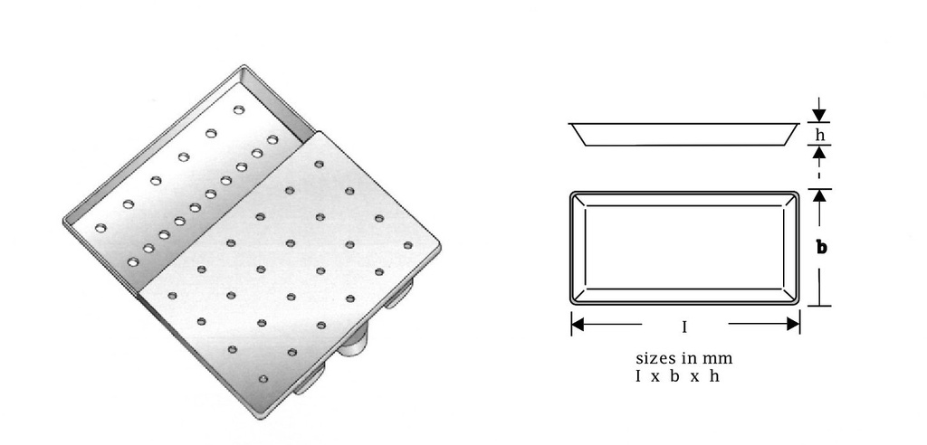 Estuche esterilizador de agujas perforado - tamaño = 65 x 42 x 8 mm