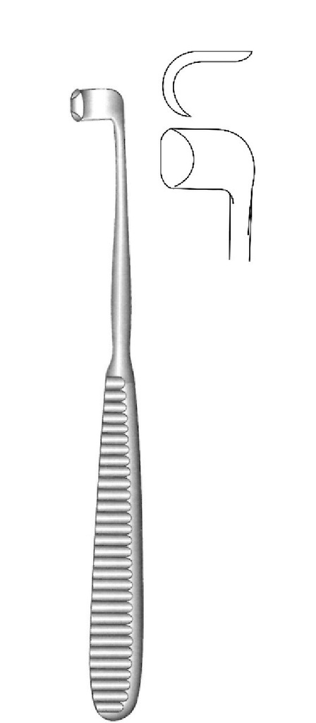 Raspador para borde inferior mandibular Obwegeser, angulado a la izquierda