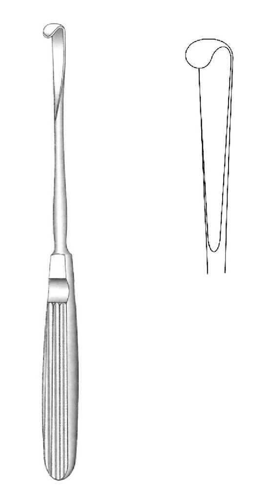 Elevador para periostio Obwegeser, curva fuerte, punta = 7 mm