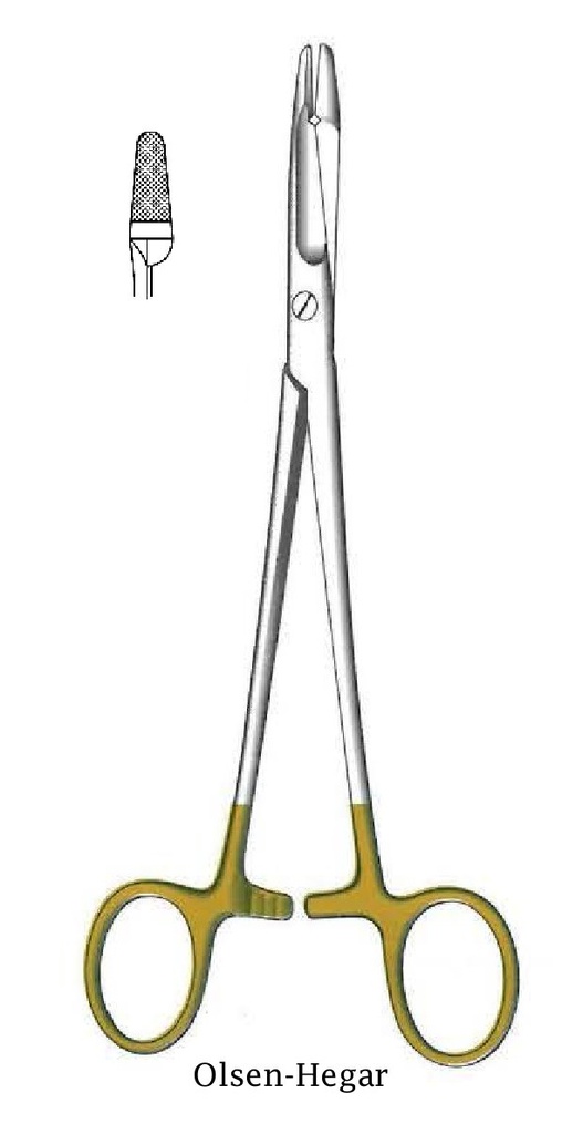 Porta agujas Olsen-Hegar, TC Gold - longitud = 12 cm / 4-3/4"