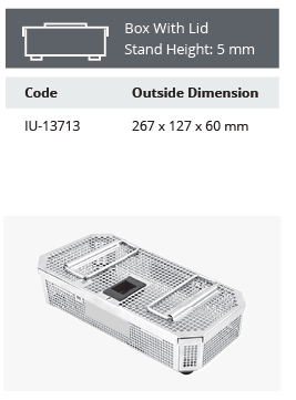 Cistella d'esterilització d'acer inoxidable perforat amb un model mini - 267 x 127 x 60 mm model