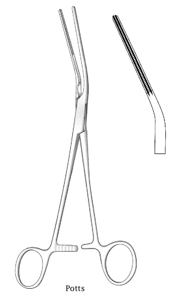 Potts multipurpose vascular clamp, left angle - length = 21 cm / 8-1 / 4 "