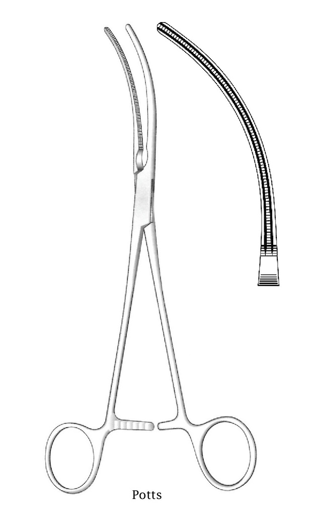 Potts multipurpose vascular clamp, curve - length = 22 cm / 8-3 / 4 "