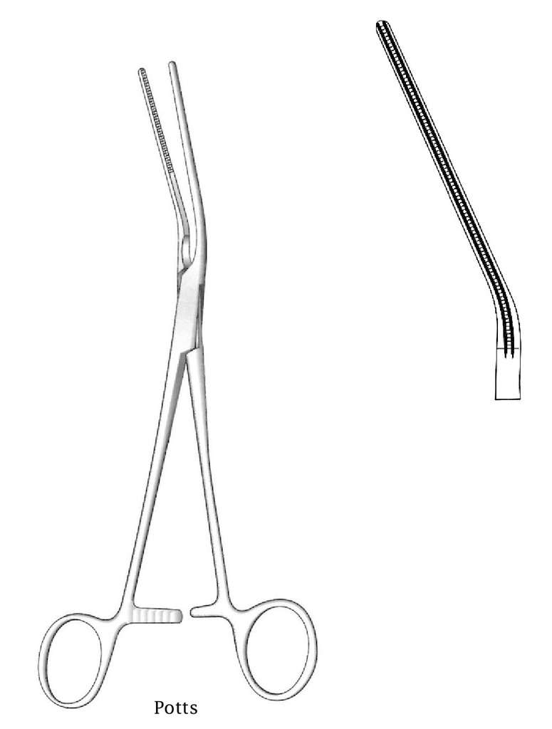 Potts multipurpose vascular clamp, left angle - length = 22 cm / 8-3 / 4 "