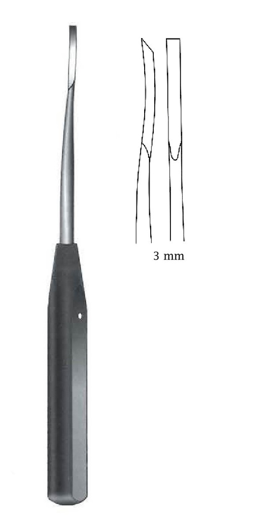 Elevador para periostio con mango de ferrozell, 3 mm de ancho