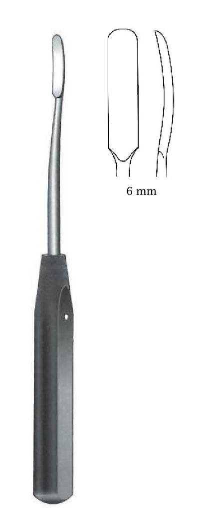 Elevador para periostio con mango de ferrozell, curva ligera, 6 mm de ancho