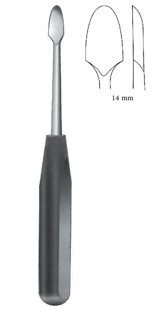 Periosteum elevator with ferrozell handle, 14 mm wide, straight