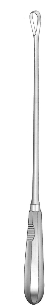 Cureta uterina Recamier-Sims-Bumm, figura 5, rígida, hojas afiladas, ancho = 12 mm - longitud = 31 cm