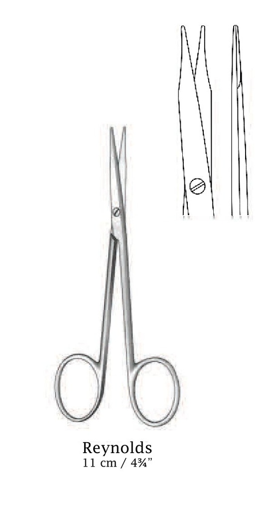 Tijera quirúrgica Reynolds, recta - longitud = 11 cm / 4-3/4"