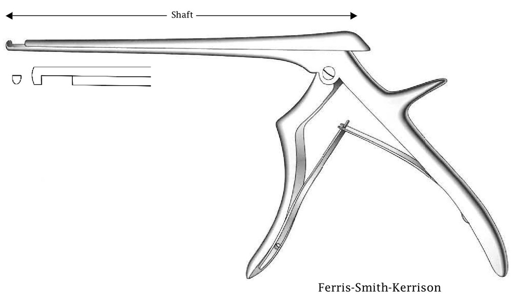 Pinza para disco intervertebral Ferris-Smith-Kerrison, corte hacia abajo, ancho de punta = 2 mm - longitud del eje = 15 cm