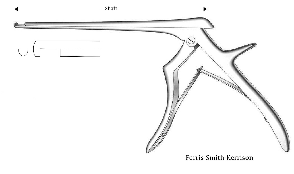 Pinza para disco intervertebral Ferris-Smith-Kerrison, corte hacia abajo, ancho de punta = 4 mm - longitud del eje = 15 cm
