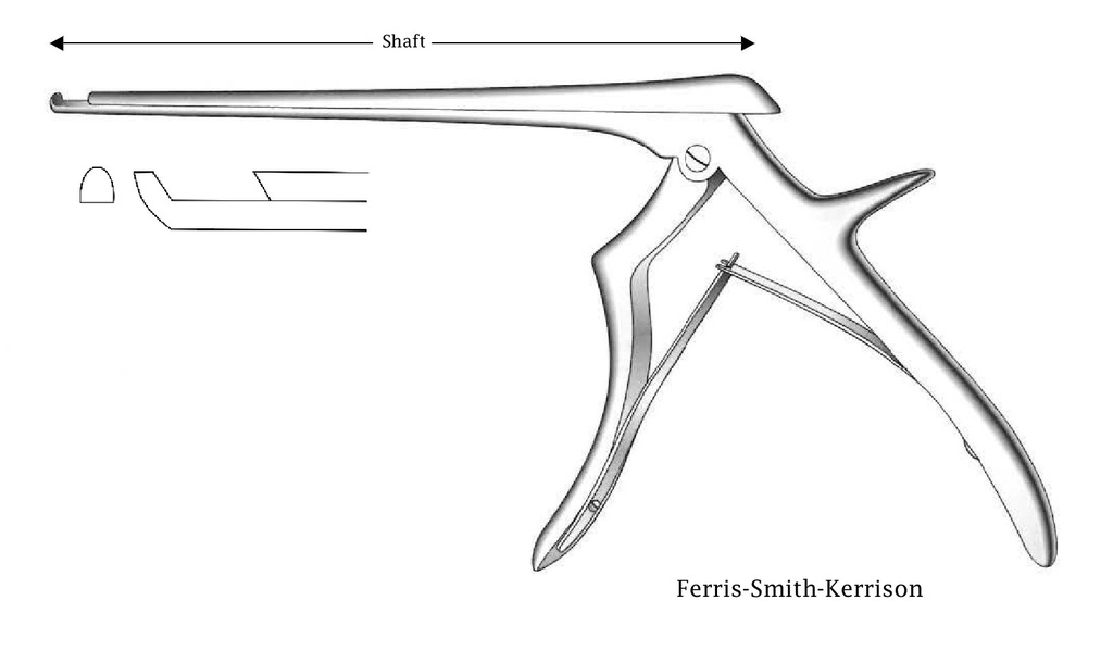 Pinza para disco intervertebral Ferris-Smith-Kerrison, corte hacia adelante, ancho de punta = 4 mm - longitud del eje = 15 cm