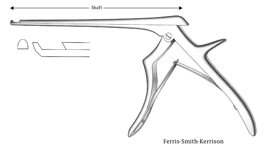 Ferris-Smith-Kerrison intervertebral disc clamp, forward cut, tip width = 5 mm-Axis length = 15 cm