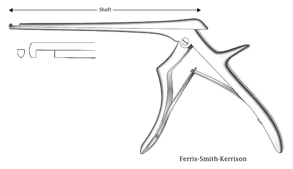 Pinza para disco intervertebral Ferris-Smith-Kerrison, corte hacia abajo, ancho de punta = 3 mm - longitud del eje = 18 cm