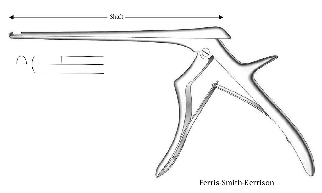 Pinza para disco intervertebral Ferris-Smith-Kerrison - longitud del eje = 18 cm, corte hacia arriba, ancho de punta = 4 mm