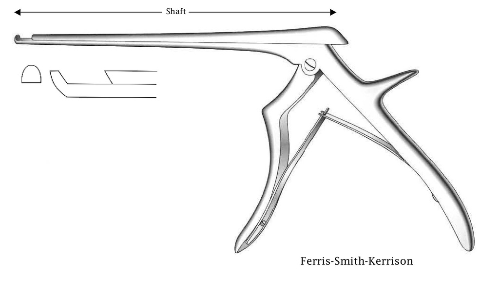 Ferris-Smith-Kerrison intervertebral disc clamp, forward cut, tip width = 5 mm-Axis length = 20 cm