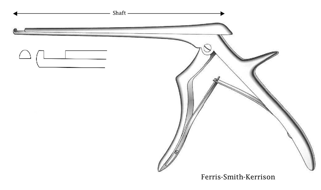 Ferris-Smith-Kerrison intervertebral disc clamp, cutting cut, tip width = 5 mm-Axis length = 20 cm