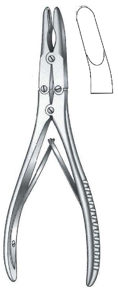 Gouge clamp for Ruskin bones, tip = 2 mm, curve - length = 15 cm / 6 "