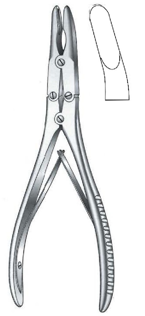 Gouge clamp for Ruskin bones, tip = 3 mm, curve - length = 15 cm / 6 "