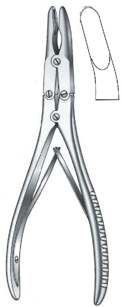 Gouge clamp for Ruskin bones, tip = 4 mm, curve - length = 15 cm / 6 "