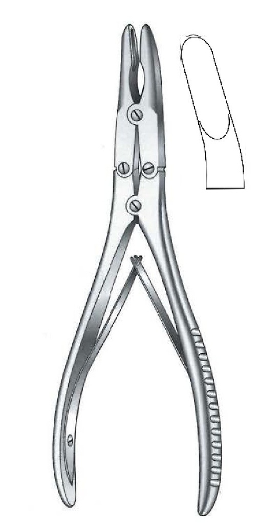 Pinza gubia para huesos de Ruskin, punta = 2 mm, curva - longitud = 17.5 cm / 7"