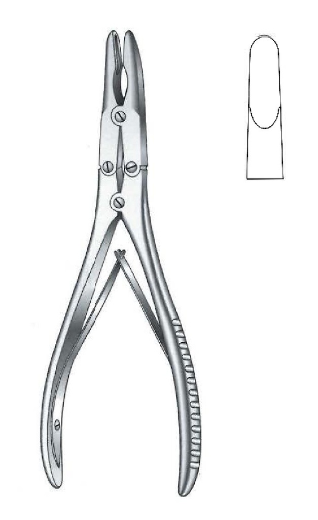 Pinza gubia para huesos de Ruskin, punta = 2 mm, recta - longitud = 17.5 cm / 7"