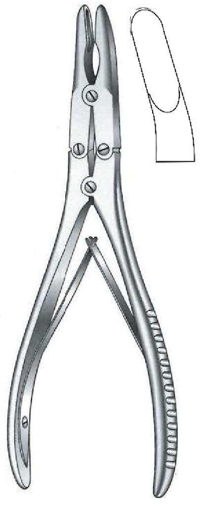 Gouge clamp for Ruskin bones, tip = 3 mm, curve - length = 17.5 cm / 7 "