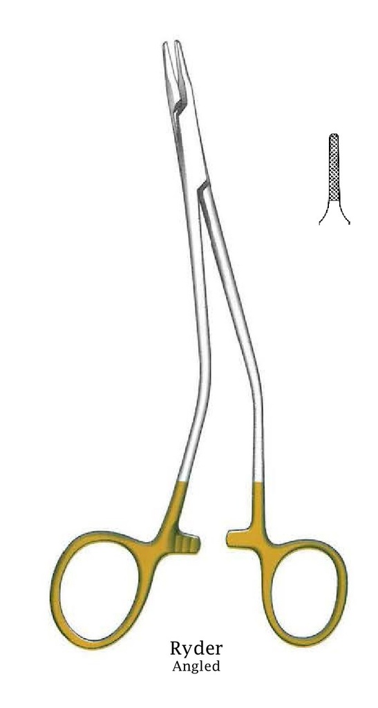 Porta agujas Ryder, angulado, TC Gold - longitud = 13 cm / 5"