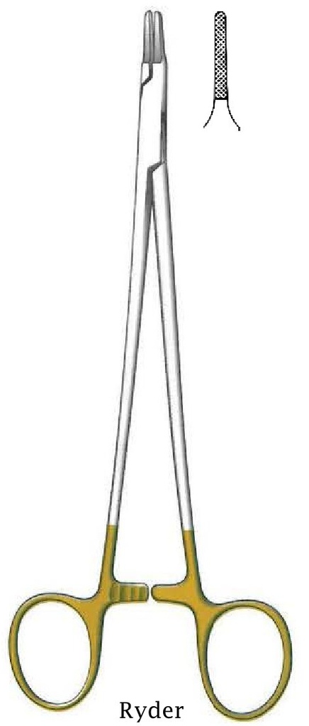 Ryder, straight needle holder, GOLD TC - Length = 18 cm / 7 "