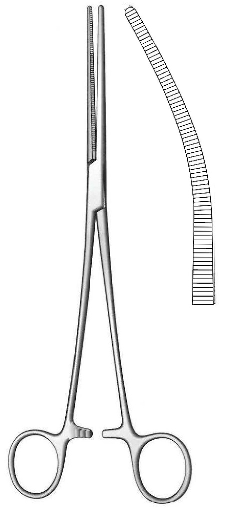 Pinzas para arteria Sarot, curva, dientes de 1:2