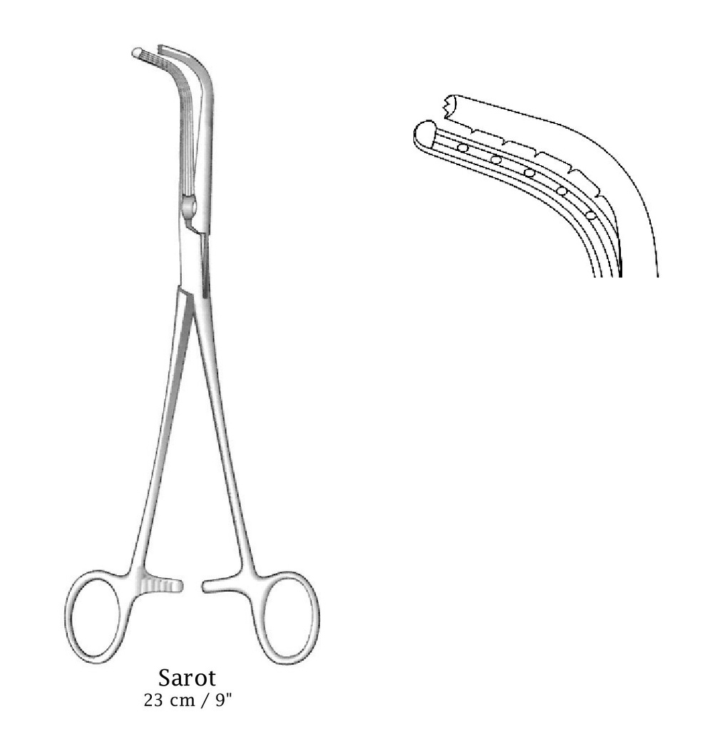 Pinza bronquial Sarot, izquierda, punta corta