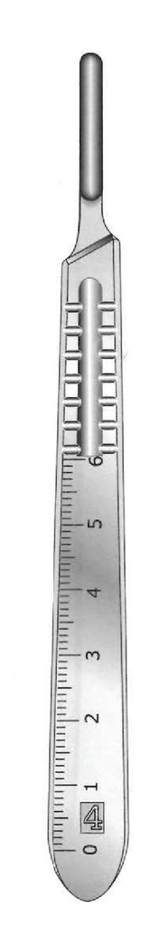 Scalpel handle, number 4, graduated in mm