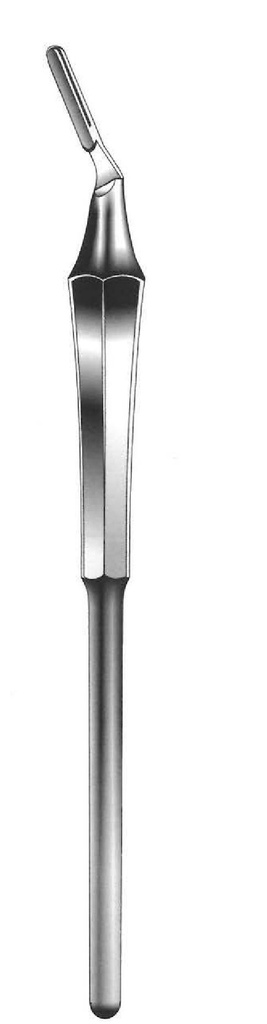 Mango de bisturí número 3 con mango hueco redondo, angulado - longitud = 15.5 cm / 6”