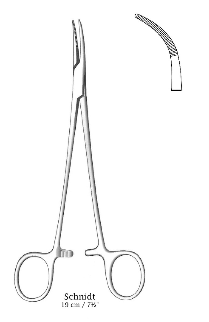 Schmidt artery clamp, strongly curved