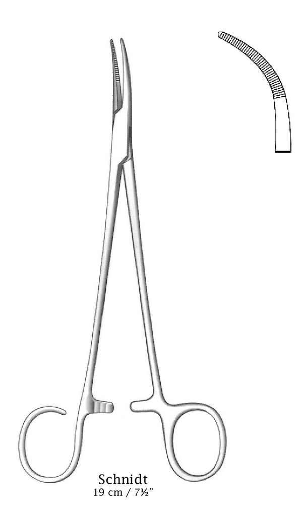 Schmidt artery clamp, an open, strongly curved ring