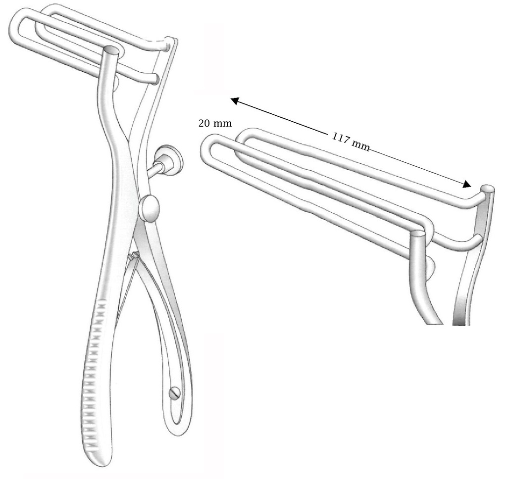 Espéculo rectal Sims, acero inoxidable, valva = 20 x 117 mm