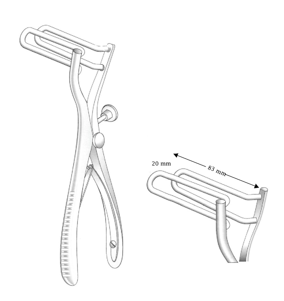 Espéculo rectal Sims, acero inoxidable, valva = 20 x 83 mm