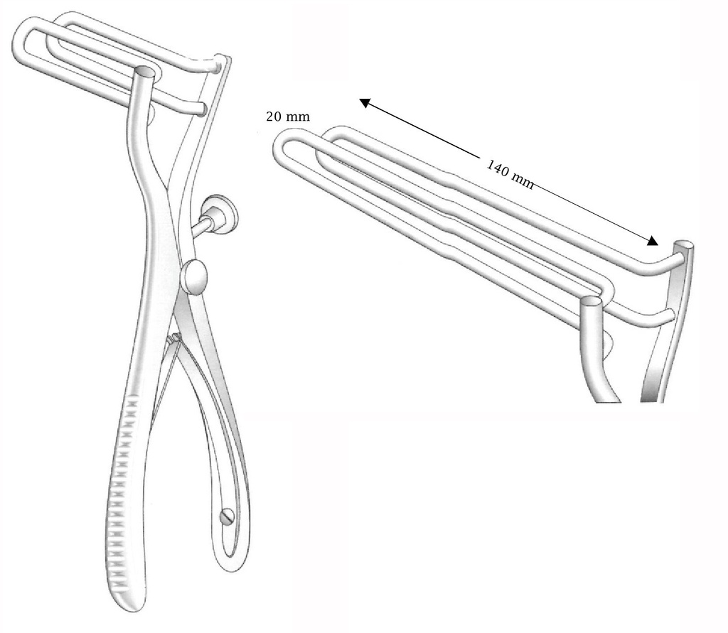 Espéculo rectal Sims, cromado, valva = 20 x 140 mm