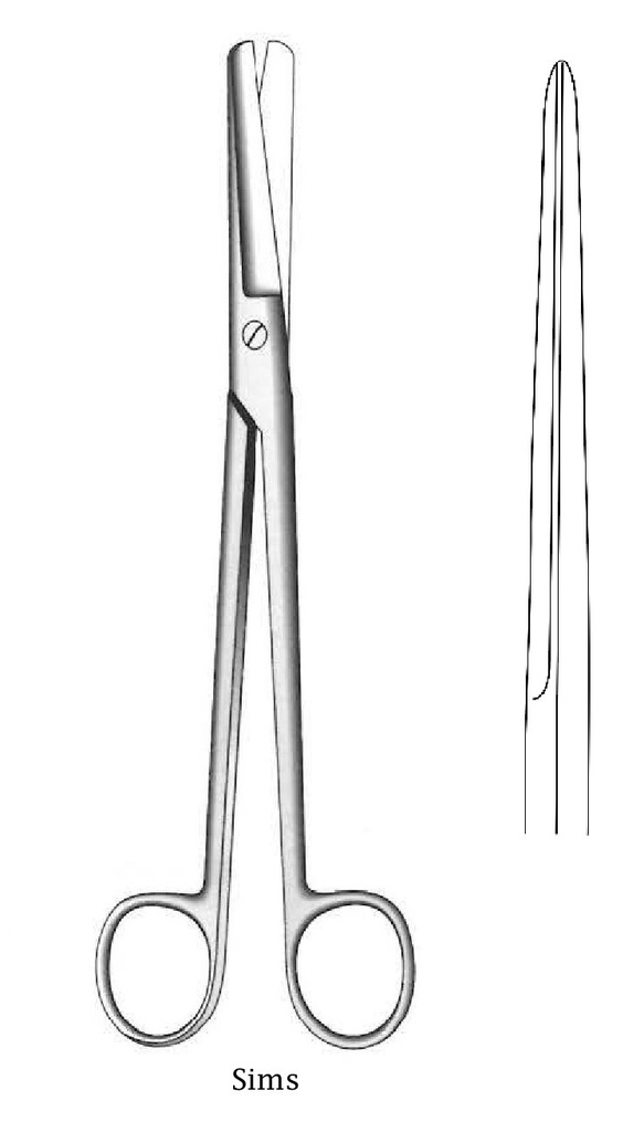 Tijera uterina Sims, recta, desafilada - longitud = 23 cm / 9&quot;